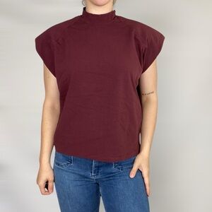REMAIN Birger Christenson‎ Mock Neck Shoulder Pad Cap Sleeve Shirt Tee